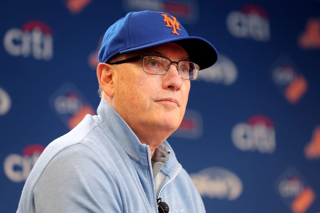 Jun 28, 2023; New York City, New York, USA; New York Mets owner Steve Cohen speaks to the media during a press conference before a game against the Milwaukee Brewers at Citi Field. Mandatory Credit: Brad Penner-USA TODAY Sports