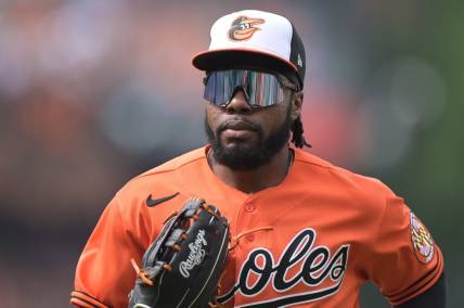Jul 1, 2023; Baltimore, Maryland, USA; Baltimore Orioles center fielder Cedric Mullins (31) runs towards the dugout durng second inning against the Minnesota Twins]  at Oriole Park at Camden Yards. Mandatory Credit: Tommy Gilligan-USA TODAY Sports