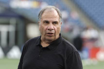 Jul 15, 2023; Foxborough, Massachusetts, USA; New England Revolution head coach Bruce Arena before their game against the D.C. United at Gillette Stadium. Mandatory Credit: Winslow Townson-USA TODAY Sports