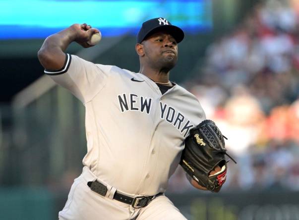 May 1 2022: New York pitcher Luis Severino (40) throws a pitch