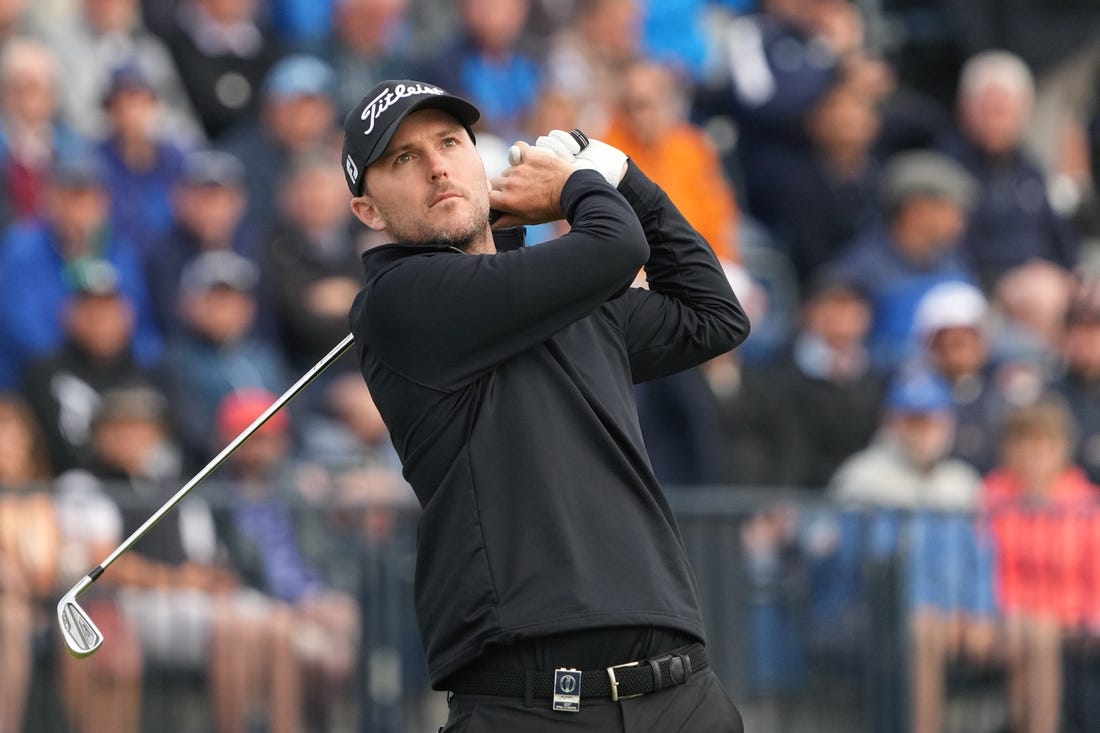 July 20, 2023; Hoylake, ENGLAND, GBR; Russell Henley plays his shot from the fourth tee during the first round of The Open Championship golf tournament at Royal Liverpool. Mandatory Credit: Kyle Terada-USA TODAY Sports