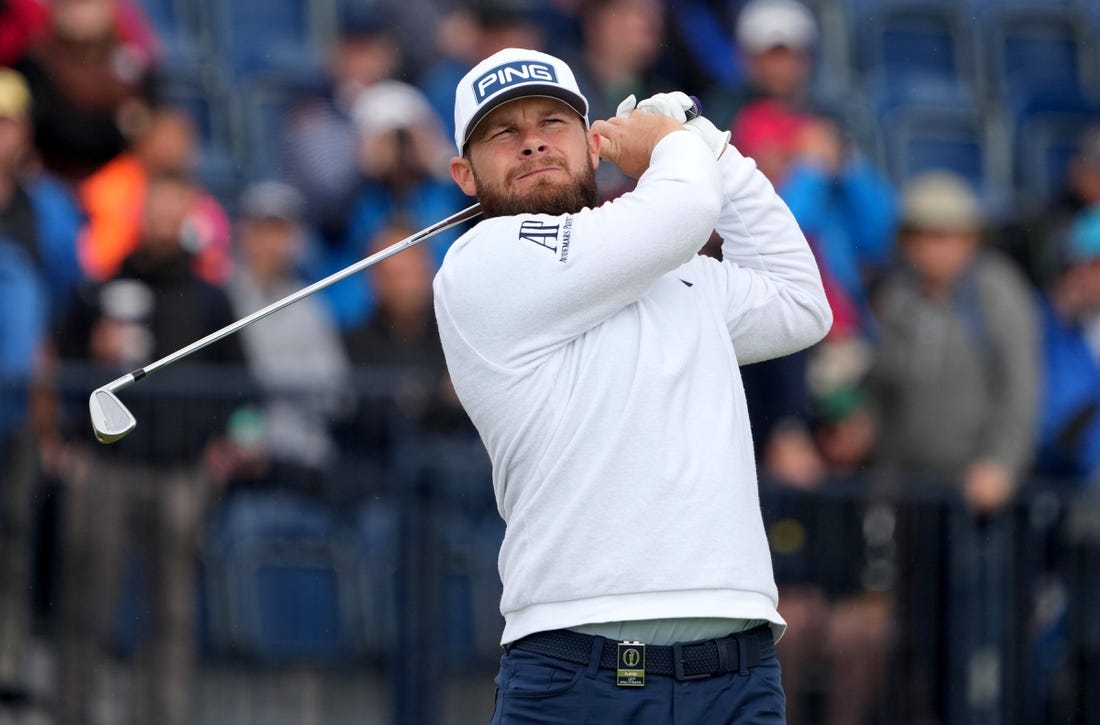 July 21, 2023; Hoylake, ENGLAND, GBR; Tyrrell Hatton plays on the fourth hole during the second round of The Open Championship golf tournament at Royal Liverpool. Mandatory Credit: Kyle Terada-USA TODAY Sports