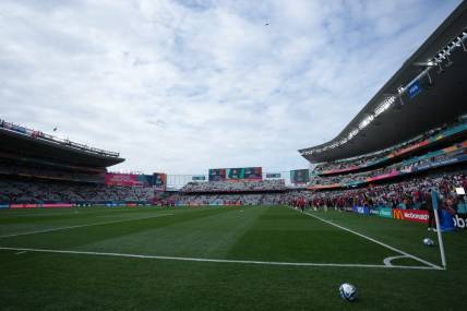 Jul 22, 2023; Auckland, NZL;  A general view of the pitch before a group stage match between the USA and Vietnam in the 2023 FIFA Women's World Cup at Eden Park. Mandatory Credit: Jenna Watson-USA TODAY Sports