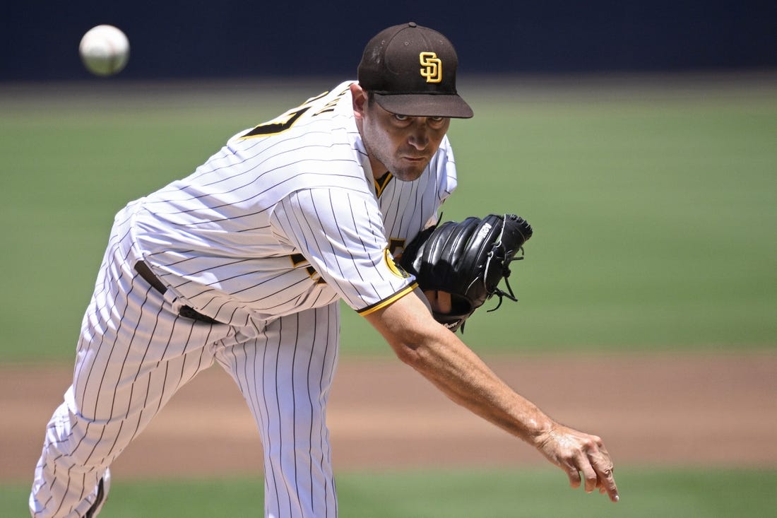 Seth Lugo of the San Diego Padres pitches in the second inning