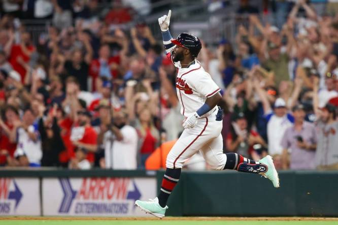 ATLANTA, GA - JULY 18: Atlanta Braves center fielder Michael