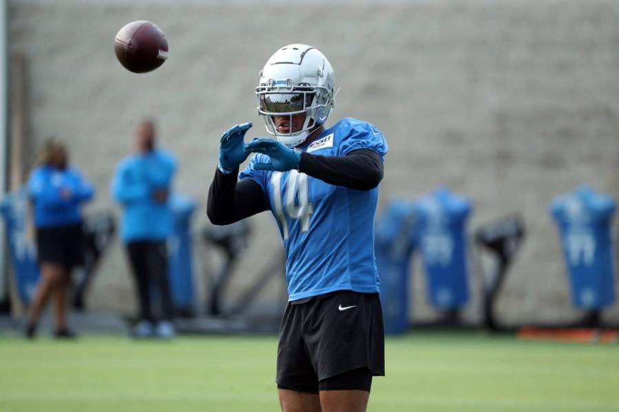 Detroit Lions' Jameson Williams wearing Matthew Stafford's No. 9