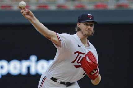 Aug 4, 2023; Minneapolis, Minnesota, USA; Minnesota Twins starting pitcher Bailey Ober (17) delivers a pitch to the Arizona Diamondbacks in the first inning at Target Field. Mandatory Credit: Bruce Kluckhohn-USA TODAY Sports