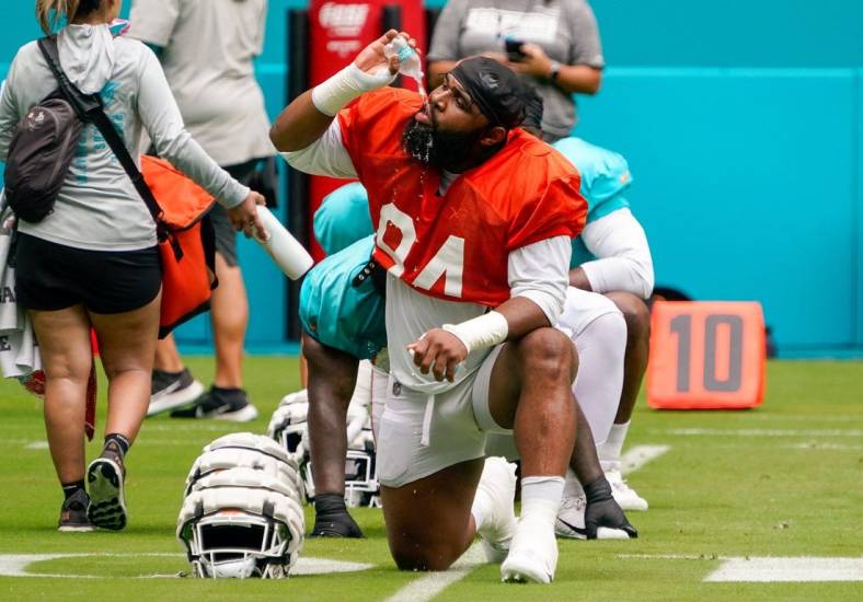 Miami Dolphins defensive tackle Christian Wilkins (94) participates in the scrimmage at Hard Rock Stadium, Saturday, August 5, 2023 in Miami Gardens.
