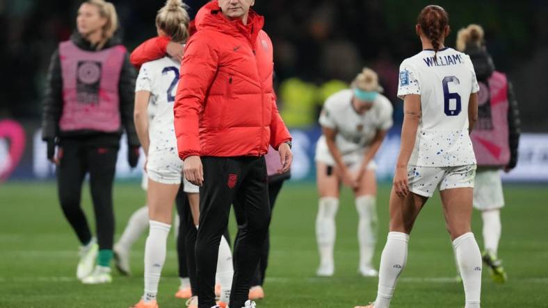 Aug 6, 2023; Melbourne, AUS;  United States head coach Vlatko Andonovski on the pitch after a Round of 16 match in the 2023 FIFA Women's World Cup against Sweden at Melbourne Rectangular Stadium. Mandatory Credit: Jenna Watson-USA TODAY Sports