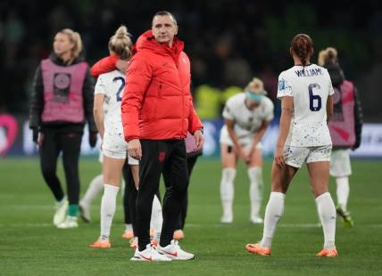 Aug 6, 2023; Melbourne, AUS;  United States head coach Vlatko Andonovski on the pitch after a Round of 16 match in the 2023 FIFA Women's World Cup against Sweden at Melbourne Rectangular Stadium. Mandatory Credit: Jenna Watson-USA TODAY Sports
