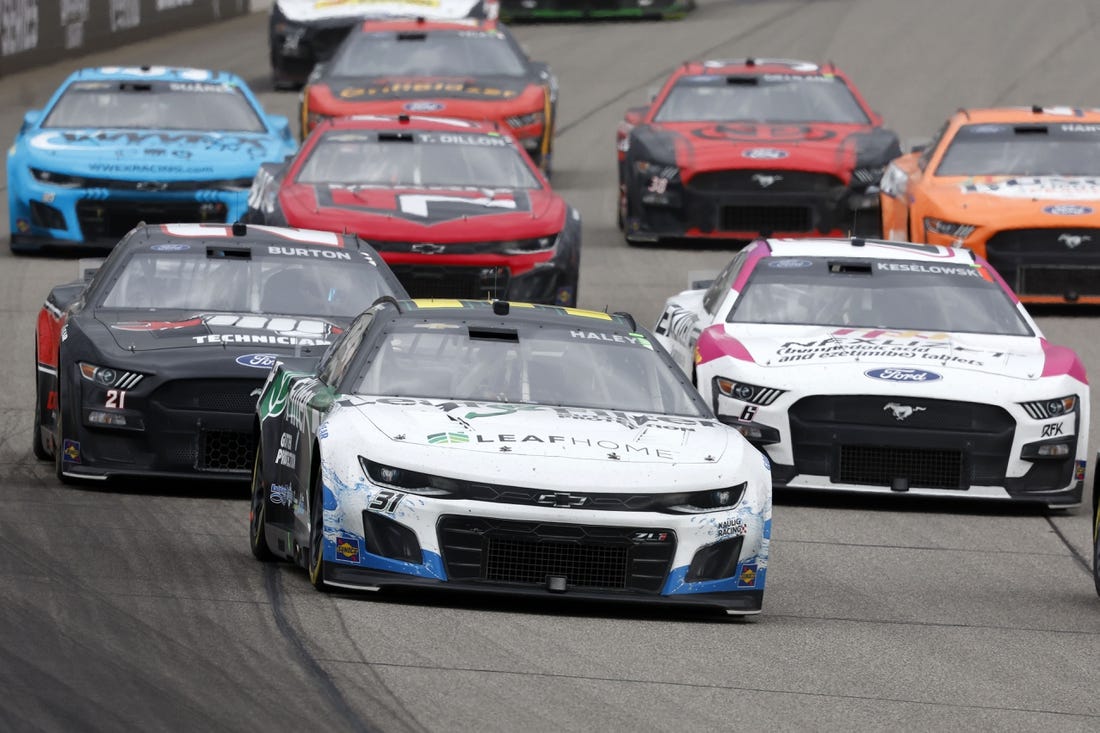 Aug 6, 2023; Brooklyn, Michigan, USA; NASCAR Cup Series driver Justin Haley (31) during the FireKeepers Casino 400 at Michigan International Speedway. Mandatory Credit: Mike Dinovo-USA TODAY Sports