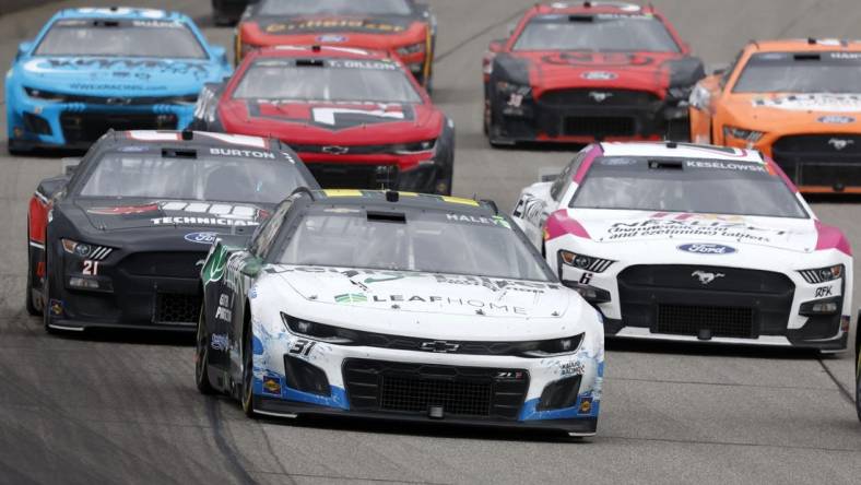 Aug 6, 2023; Brooklyn, Michigan, USA; NASCAR Cup Series driver Justin Haley (31) during the FireKeepers Casino 400 at Michigan International Speedway. Mandatory Credit: Mike Dinovo-USA TODAY Sports