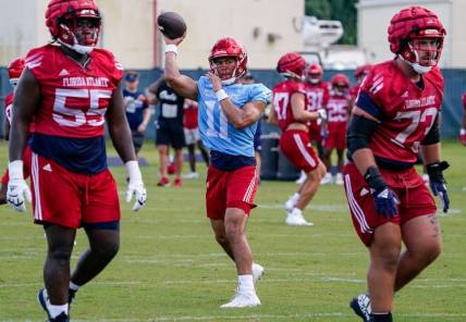 Florida Atlantic quarterback Casey Thompson (11) participates during practice at the Schmidt Family Complex, Thursday, August 3, 2023 in Boca Raton.