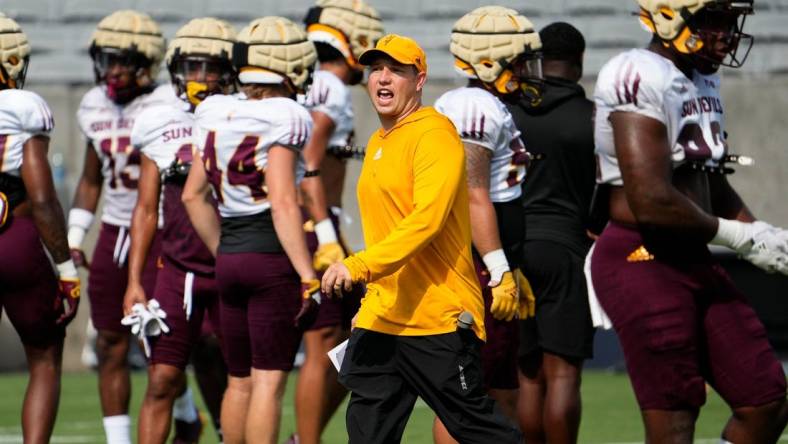 Arizona State head coach Kenny Dillingham during football practice at Mountain America Stadium in Tempe on Aug. 8, 2023.