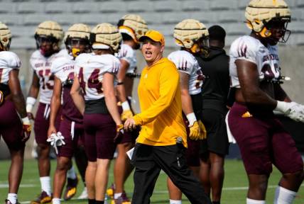 Arizona State head coach Kenny Dillingham during football practice at Mountain America Stadium in Tempe on Aug. 8, 2023.