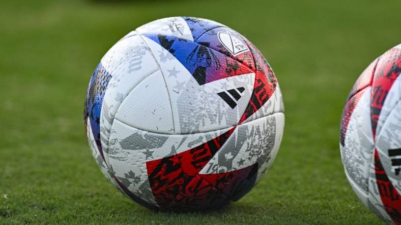 Aug 8, 2023; Chester, PA, USA; General view of soccer balls on the field prior to the MLS Leagues Cup round of 16 match between the Philadelphia Union and the New York Red Bulls at Subaru Park. Mandatory Credit: John Jones-USA TODAY Sports