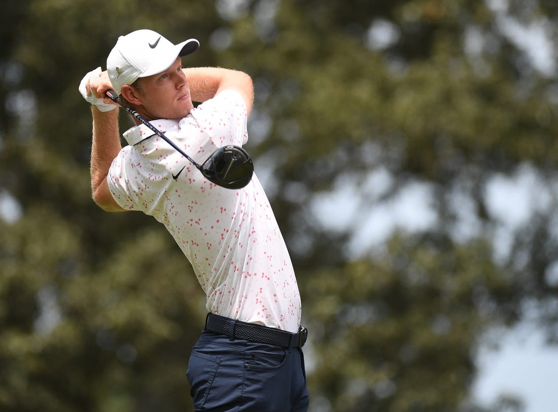 Aug 12, 2023; Memphis, Tennessee, USA; Cam Davis watches his tee shot on the seventh hole during the third round of the FedEx St. Jude Championship golf tournament. Mandatory Credit: Christopher Hanewinckel-USA TODAY Sports