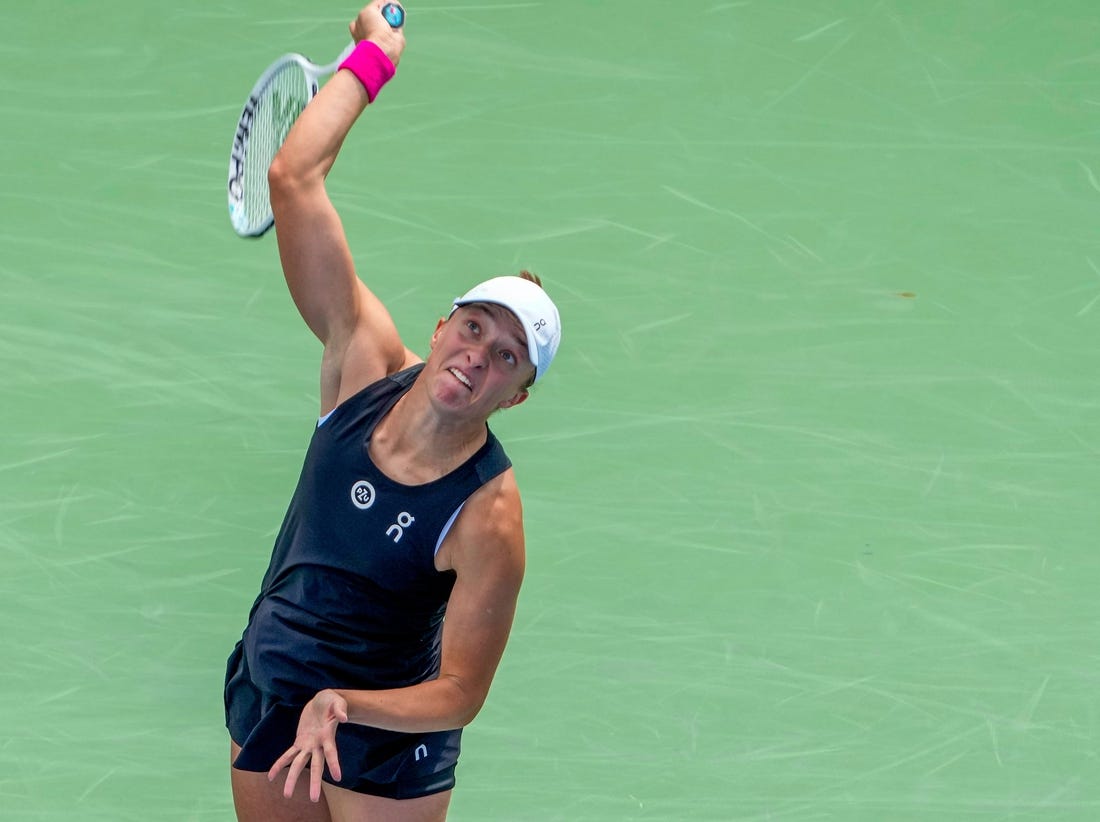 Number one ranked Iga Swiatek of Poland beat Qinwen Zheng of China 3-6, 6-1,6-1 during the 3rd round of the Western & Southern Open at the Lindner Family Tennis Center in Mason Thursday, August, 17, 2023.