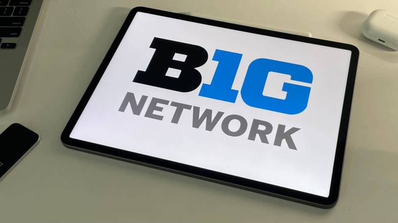 Big Ten Network logo on an Ipad sitting on a desk