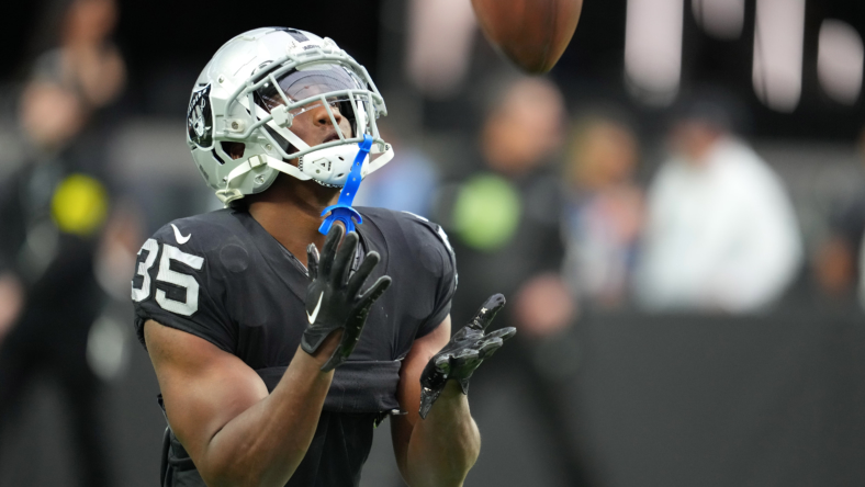 Raiders safety Divine Deablo (49) during the Raiders training camp