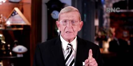 August 26, 2020; Washington, D.C., USA; (Editors Note: Screen grab from Republican National Convention video stream) Former football coach, Lou Holtz, speaks remotely during the Republican National Convention at the Mellon Auditorium in Washington, D.C. Mandatory Credit: Republican National Convention via USA TODAY NETWORK