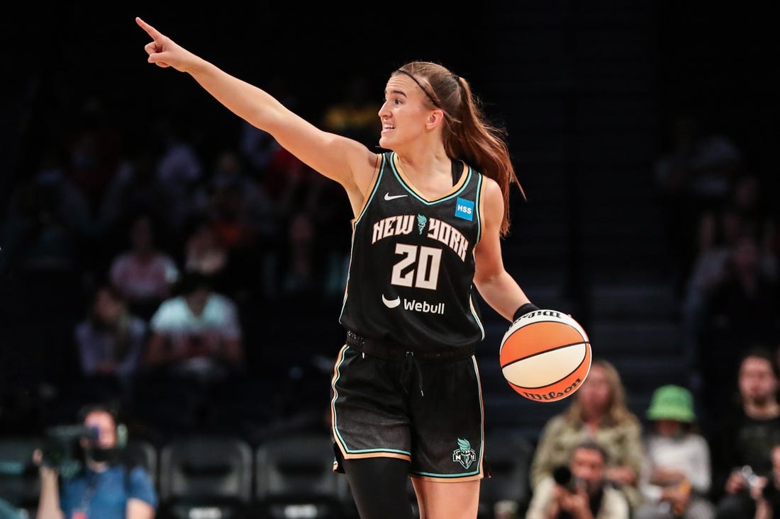 May 17, 2022; Brooklyn, New York, USA;  New York Liberty guard Sabrina Ionescu (20) at Barclays Center. Mandatory Credit: Wendell Cruz-USA TODAY Sports