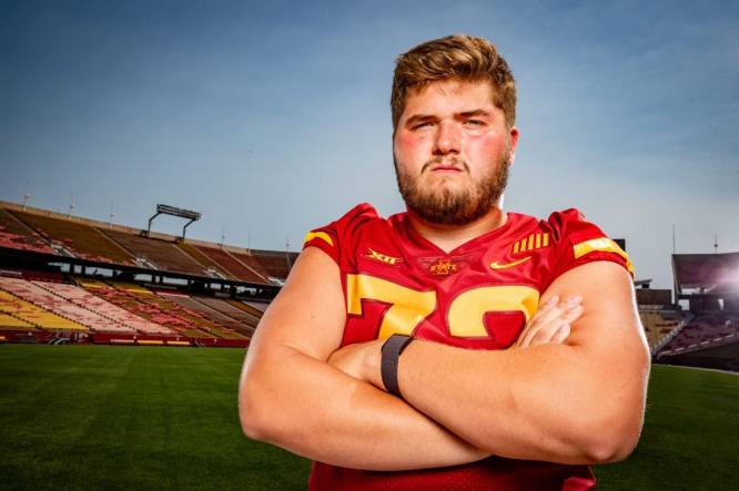 Jake Remsburg stands for a photo during Iowa State Football media day at Jack Trice Stadium in Ames, Tuesday, Aug. 2, 2022.