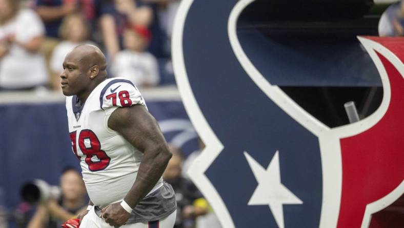 Sep 11, 2022; Houston, Texas, USA; Houston Texans offensive tackle Laremy Tunsil (78) is introduced before playing against the Indianapolis Colts at NRG Stadium. Mandatory Credit: Thomas Shea-USA TODAY Sports