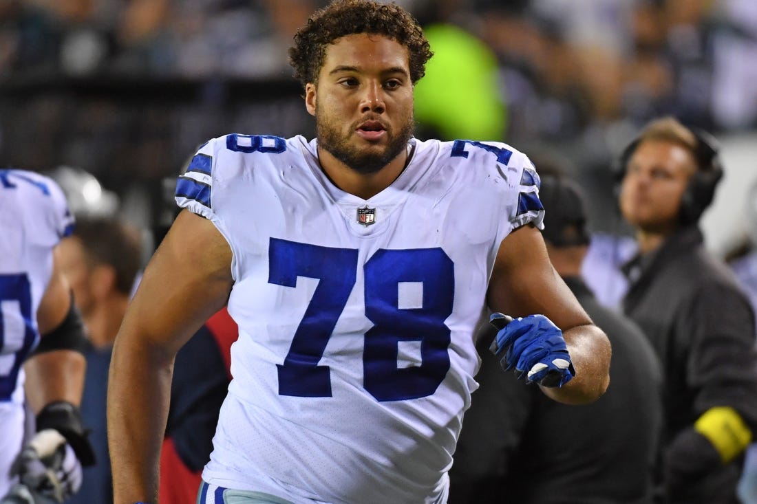 Oct 16, 2022; Philadelphia, Pennsylvania, USA; Dallas Cowboys offensive tackle Terence Steele (78) against the Philadelphia Eagles at Lincoln Financial Field. Mandatory Credit: Eric Hartline-USA TODAY Sports