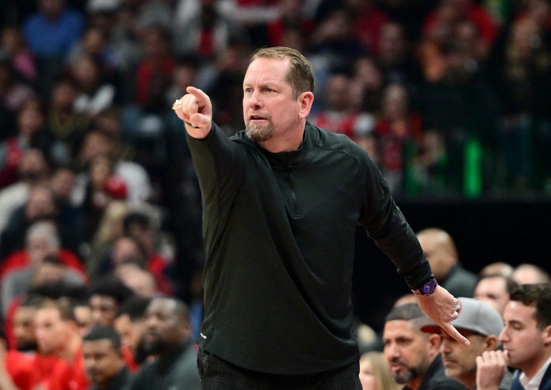 Oct 26, 2022; Toronto, Ontario, CAN;  Toronto Raptors head coach Nick Nurse gestures in the first half against the Philadelphia 76ers at Scotiabank Arena. Mandatory Credit: Dan Hamilton-USA TODAY Sports