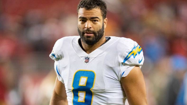 November 13, 2022; Santa Clara, California, USA; Los Angeles Chargers linebacker Kyle Van Noy (8) after the game against the San Francisco 49ers at Levi's Stadium. Mandatory Credit: Kyle Terada-USA TODAY Sports