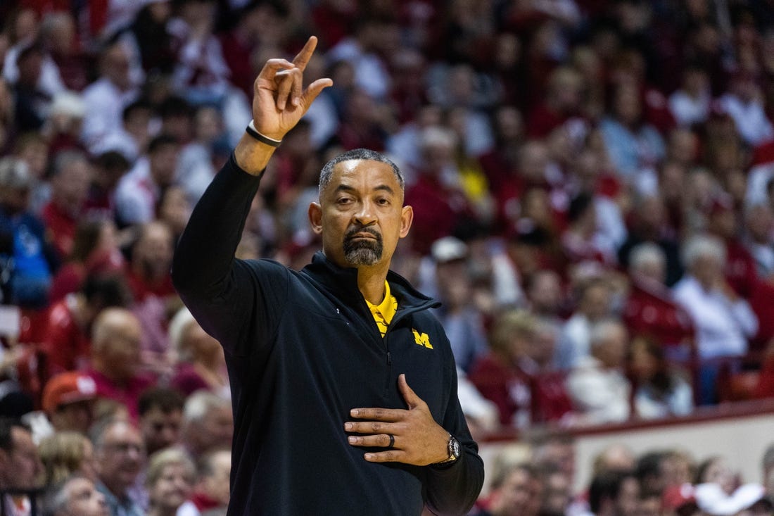 Mar 5, 2023; Bloomington, Indiana, USA; Michigan Wolverines head coach Juwan Howard in the first half against the Indiana Hoosiers at Simon Skjodt Assembly Hall. Mandatory Credit: Trevor Ruszkowski-USA TODAY Sports