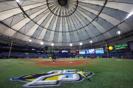 Apr 7, 2023; St. Petersburg, Florida, USA;  a general view of the stadium before the start of a game between the Oakland Athletics and Tampa Bay Rays at Tropicana Field. Mandatory Credit: Nathan Ray Seebeck-USA TODAY Sports
