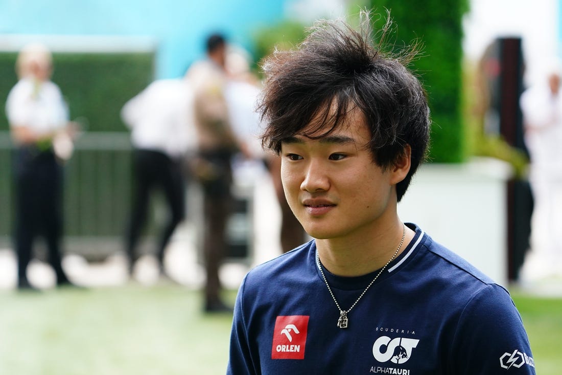 May 7, 2023; Miami Gardens, Florida, USA;  AlphaTauri driver Yuki Tsunoda (22) of Japan arrives for the Miami Grand Prix at Miami International Autodrome. Mandatory Credit: John David Mercer-USA TODAY Sports