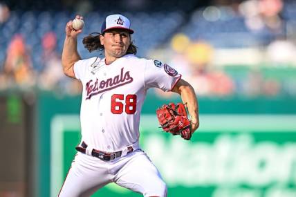 May 25, 2023; Washington, District of Columbia, USA; Washington Nationals relief pitcher Thaddeus Ward (68) pitches against the San Diego Padres during the seventh inning at Nationals Park. Mandatory Credit: Reggie Hildred-USA TODAY Sports