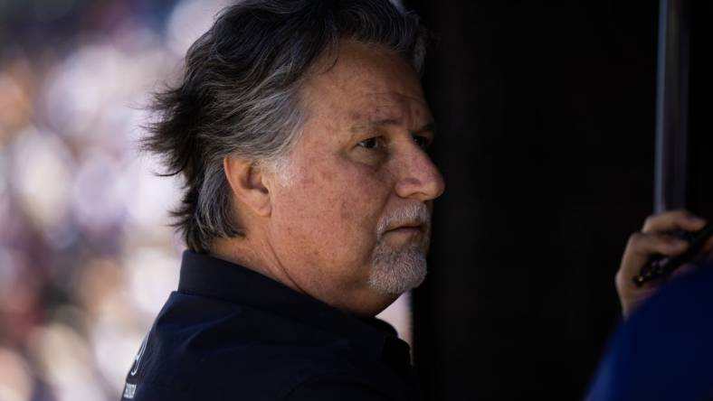 May 26, 2023; Indianapolis, Indiana, USA; IndyCar Series team owner Michael Andretti during Carb Day practice for the Indianapolis 500 at Indianapolis Motor Speedway. Mandatory Credit: Mark J. Rebilas-USA TODAY Sports