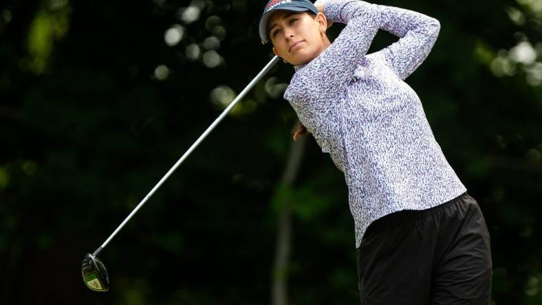 Cheyenne Knight tees off from the fourth hole during first round play of the Meijer LPGA Classic Thursday, June 15, 2023, at Blythefield Country Club in Belmont, MI.