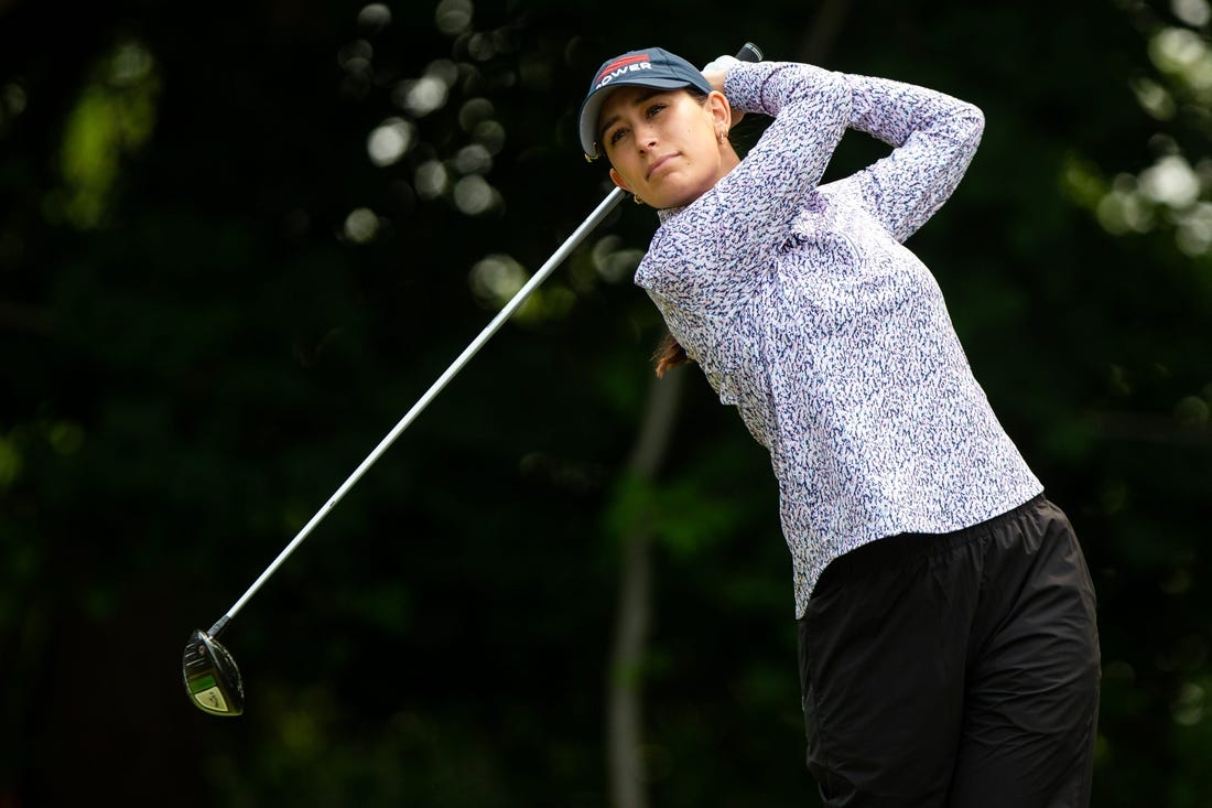 Cheyenne Knight tees off from the fourth hole during first round play of the Meijer LPGA Classic Thursday, June 15, 2023, at Blythefield Country Club in Belmont, MI.