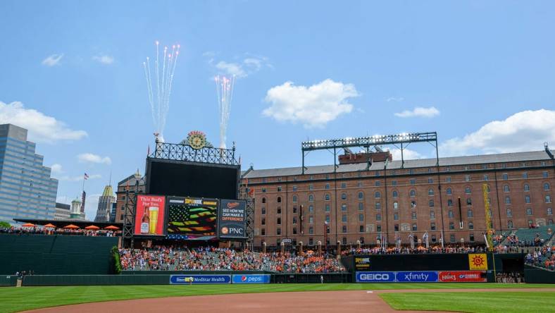 Jun 15, 2023; Baltimore, Maryland, USA; A view of Oriole Park at Camden Yards before the game between the Baltimore Orioles and the Toronto Blue Jays. Mandatory Credit: Reggie Hildred-USA TODAY Sports