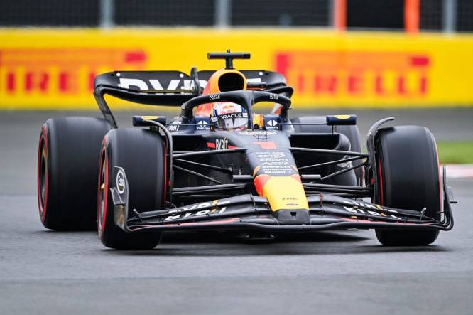 Jun 17, 2023; Montreal, Quebec, CAN; Red Bull Racing driver Max Verstappen (NED) races during the qualifying session of the Canadian Grand Prix at Circuit Gilles Villeneuve. Mandatory Credit: David Kirouac-USA TODAY Sports
