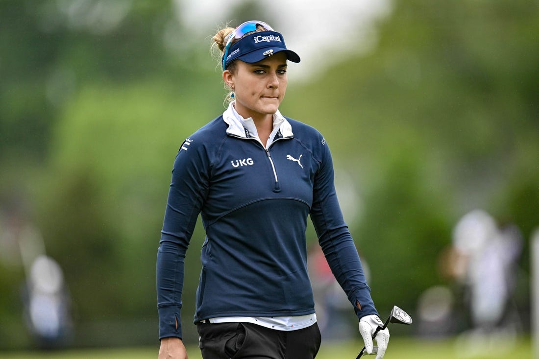 Jun 22, 2023; Springfield, New Jersey, USA; Lexi Thompson walks the 4th fairway during the first round of the KPMG Women's PGA Championship golf tournament. Mandatory Credit: John Jones-USA TODAY Sports