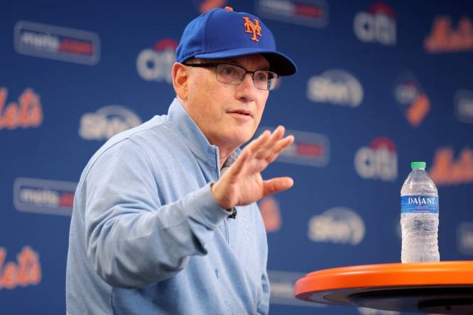 Jun 28, 2023; New York City, New York, USA; New York Mets owner Steve Cohen speaks to the media during a press conference before a game against the Milwaukee Brewers at Citi Field. Mandatory Credit: Brad Penner-USA TODAY Sports
