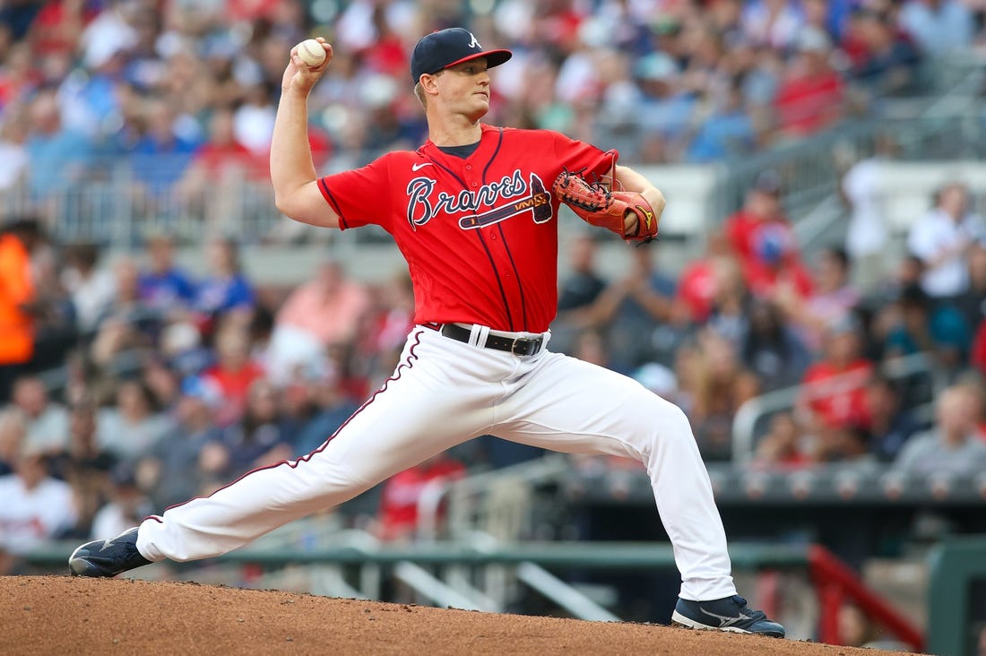 Jun 30, 2023; Atlanta, Georgia, USA; Atlanta Braves starting pitcher Michael Soroka (40) throws against the Miami Marlins in the second inning at Truist Park. Mandatory Credit: Brett Davis-USA TODAY Sports