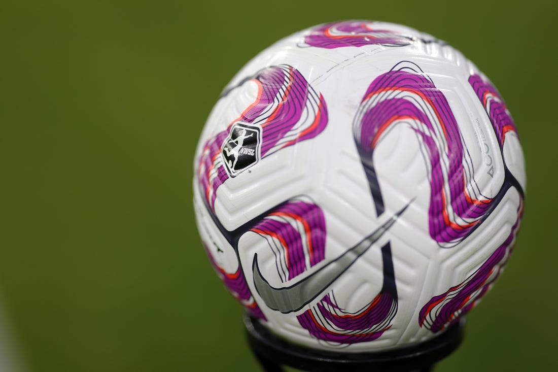 Jul 1, 2023; Washington, District of Columbia, USA; A general view of the game ball before the game between Washington Spirit and Orlando Pride at Audi Field. Mandatory Credit: Geoff Burke-USA TODAY Sports