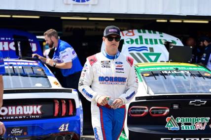 Jul 15, 2023; Loudon, New Hampshire, USA; NASCAR Cup Series driver Ryan Preece (41) walks through the garage area prior to qualifying for the Crayon 301 at New Hampshire Motor Speedway. Mandatory Credit: Eric Canha-USA TODAY Sports