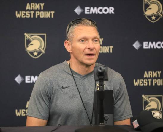 Army Football's head coach, Jeff Monken, during a press conference following Wednesday's practice on August 2, 2023.