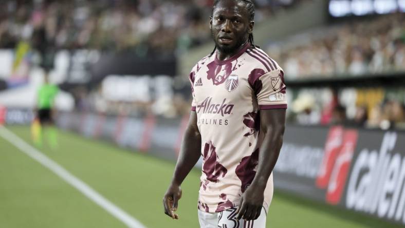 Aug 4, 2023; Portland, OR, USA; Portland Timbers midfielder Diego Chara (21) looks on during the second half against the Monterrey at Providence Park. Mandatory Credit: Soobum Im-USA TODAY Sports