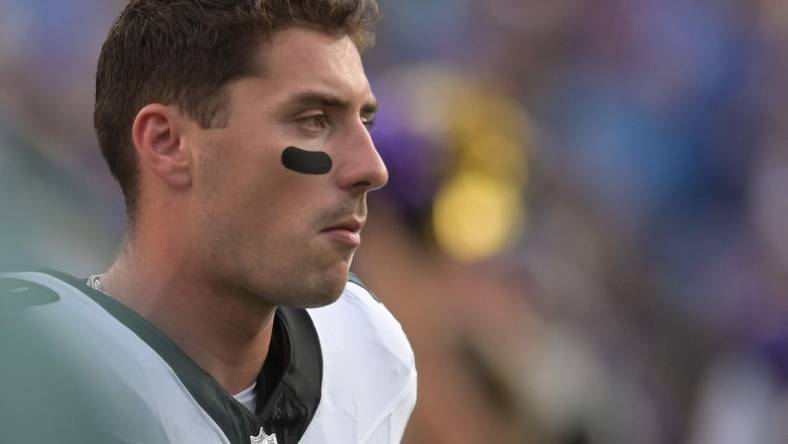 Aug 12, 2023; Baltimore, Maryland, USA;  Philadelphia Eagles quarterback Ian Book (19) walks on the field during the first half against the Baltimore Ravens at M&T Bank Stadium. Mandatory Credit: Tommy Gilligan-USA TODAY Sports