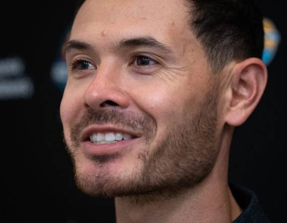 Kyle Larson (2021 NASCAR Cup Series Champion, driver of the No. 5 Hendrick Motorsports Chevrolet) answers questions, August 29, 2023, during a news conference at Arizona Biltmore, Phoenix, Arizona.