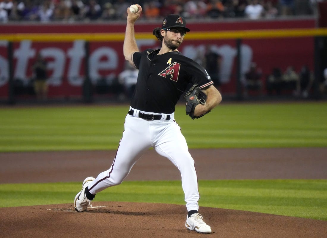 Sep 3, 2023; Phoenix, AZ, USA; Arizona Diamondbacks Zac Gallen (23) pitches against the Baltimore Orioles at Chase Field.